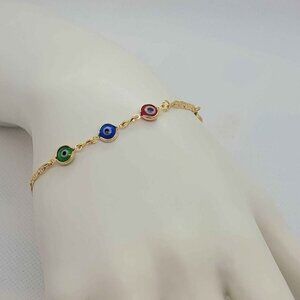Brand New Brazilian 18k Gold Filled Multi Color Evil Eye Bracelet